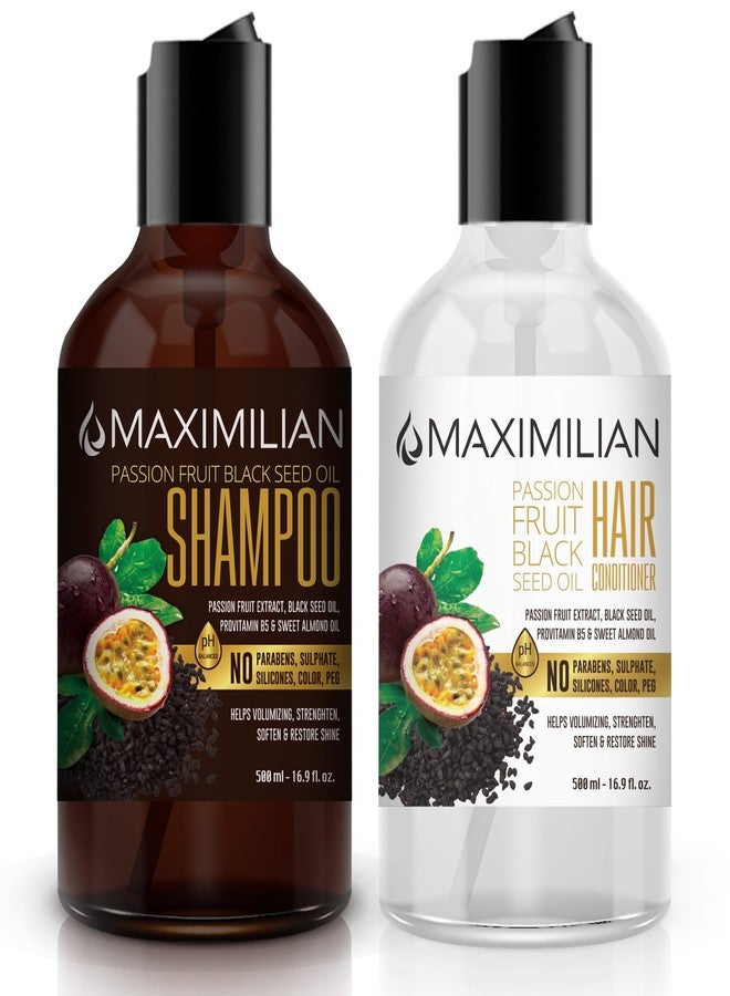 Maximilian Passion Fruit Black Seed Oil Curly Hair Shampoo and Conditioner Set- Extra Volumizing, Strengthing, Moisturizing, Hydration and Shine - Sulfate Paraben Free - (2 x 16.9 Fl Oz / 500mL) - Image 1