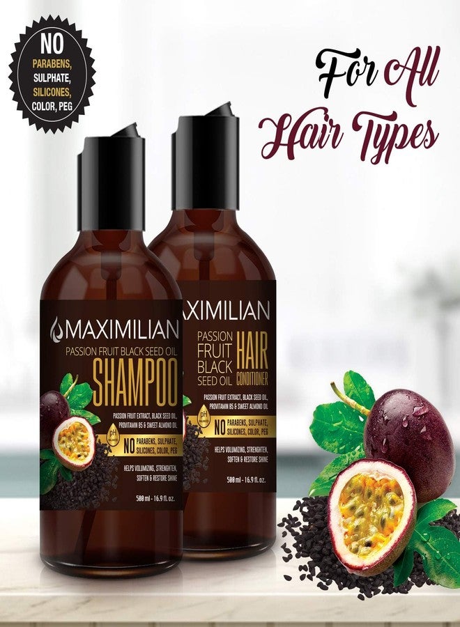 Maximilian Passion Fruit Black Seed Oil Curly Hair Shampoo and Conditioner Set- Extra Volumizing, Strengthing, Moisturizing, Hydration and Shine - Sulfate Paraben Free - (2 x 16.9 Fl Oz / 500mL) - Image 4