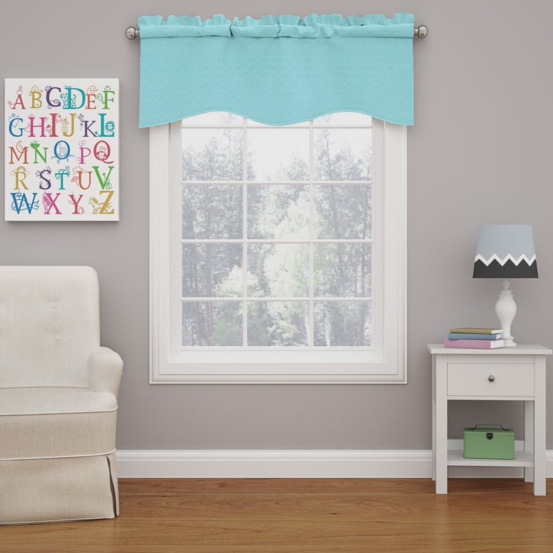 ECLIPSE Kendall Modern Scalloped Valance Rod Pocket Window Curtain for Kitchen or Bathroom 42 x 18 Pool
