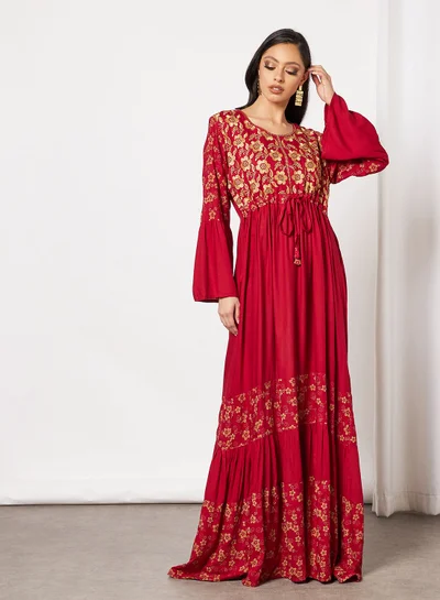 HANA & SARA Printed Tie Waist Jalabiya