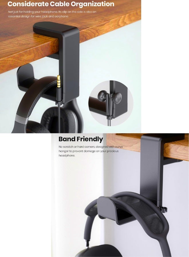 PC Gaming Headset Headphone Hook Holder Hanger Mount, Headphones Stand with Adjustable & Rotating Arm Clamp, Under Desk Design, Universal Fit, Built in Cable Clip O - Image 3