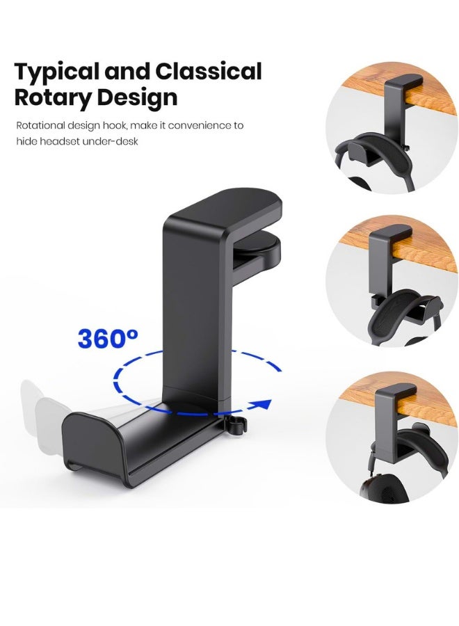 PC Gaming Headset Headphone Hook Holder Hanger Mount, Headphones Stand with Adjustable & Rotating Arm Clamp, Under Desk Design, Universal Fit, Built in Cable Clip O - Image 2