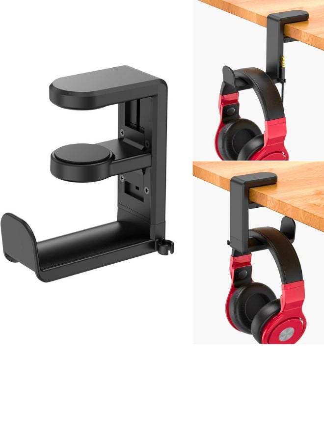 PC Gaming Headset Headphone Hook Holder Hanger Mount, Headphones Stand with Adjustable & Rotating Arm Clamp, Under Desk Design, Universal Fit, Built in Cable Clip O - Image 1