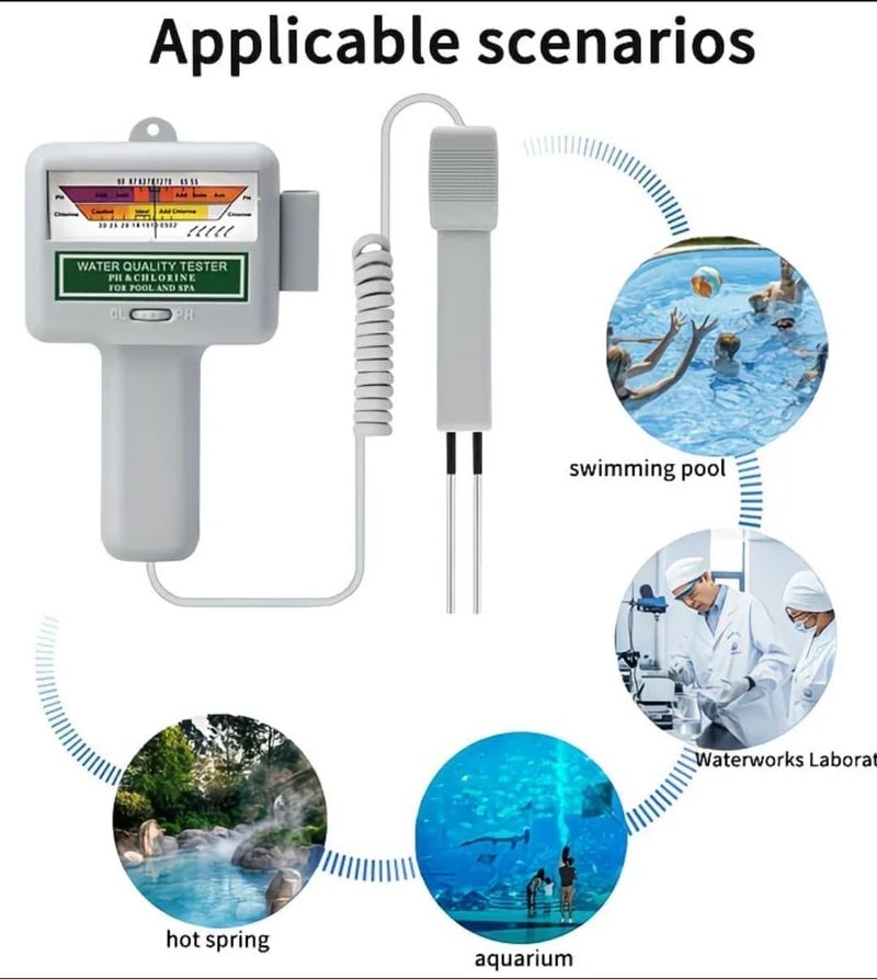 2 in 1 Chlorine & PH Meter, Dual Scale Water Quality Tester CL2 Level Meter, Digital Electronic Pool Water Tester Handheld Ph and Chlorine Tester for Swimming Pool,Spas, Water Quality Analysis Monitor - Image 3