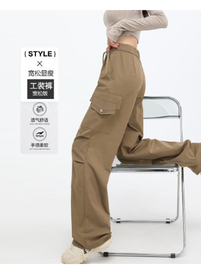Hstyle سروال كارجو فضفاض بأسلوب أمريكي للنساء - صيف 2025، سروال مريح متعدد الاستخدامات يخفى الوركين ويمنح مظهرًا نحيفًا - Image 1