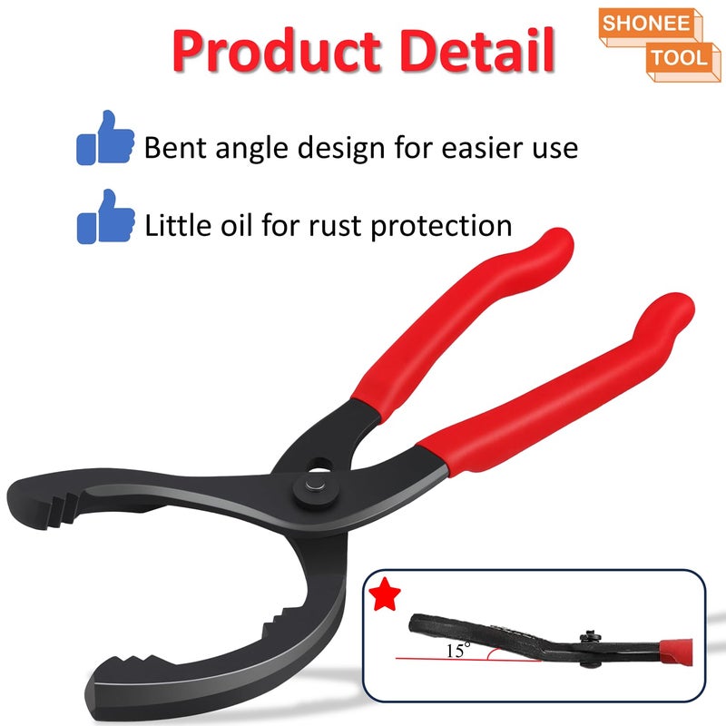Shonee Oil Filter Wrench (L:12", Jaw Capacity: 60mm to 102mm), Automotive Oil Filter Removal Tool for Oil Change, Adjustable Fuel Filter Wrench Plier (1 Set) - Image 5