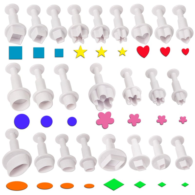 HAPY SHOP 24 Pcs Cookie Cutters, Plunger Cutter Cake Decorating Supplies Fondant Cake Cookie Mini Plastic Biscuit Plunger Fondant Decorating Molds - Image 1