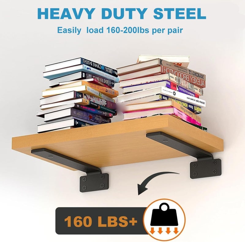 BLYPHOO Shelf Bracket Heavy Duty Metal L-shaped Brackets for Shelf Support 6 Pcs: BLYPHOO® Floating Shelf w/ Screws – Upgraded Hidden Shelf Bracket- Industrial Wall Brackets for Shelves (10inch) - Image 2