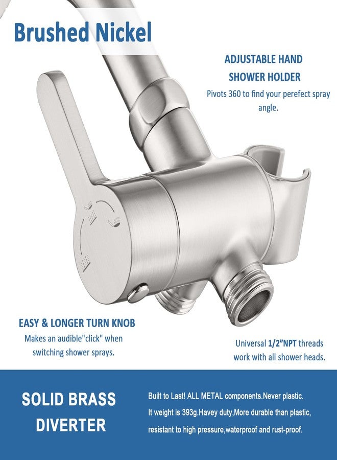Uvish 3 Way Shower Diverter Valve with Hand Shower Holder, G1/2 Shower Head Splitter, Shower Arm Diverter, Bathroom Universal Shower System Replacement Part (Brushed) - Image 2