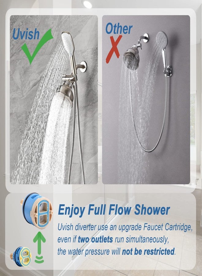 Uvish 3 Way Shower Diverter Valve with Hand Shower Holder, G1/2 Shower Head Splitter, Shower Arm Diverter, Bathroom Universal Shower System Replacement Part (Brushed) - Image 5
