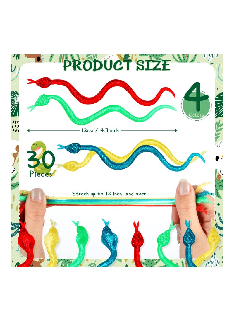ماركة غير محددة SYOSI 30 Pcs Glittering Stretchy Rubber Snake Toys, Colorful Fake Snakes, Realistic Slimy Rubber, for Birthday Party Favors, Goodie Bags, Prizes  - Image 3