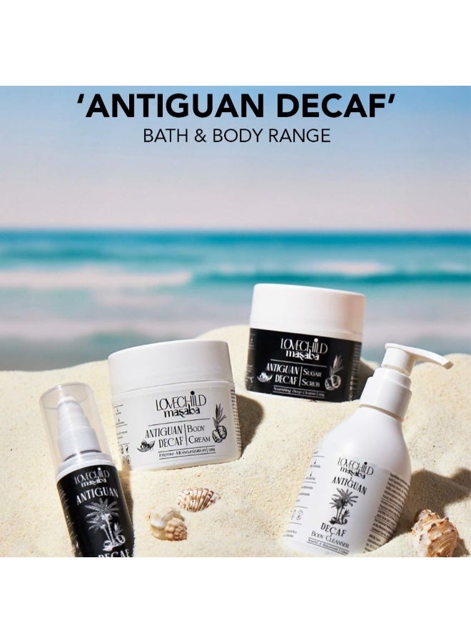 كريم الجسم "أنتيغوان ديكاف" (Antiguan Decaf) من LoveChild Masaba – مرطب فائق النعومة غني ببذور القنب والقهوة وزيت الباوباب؛ ينعم البشرة ويغذيها بعمق، يتميز برائحة تدوم طويلاً، ومناسب للاستخدام اليومي (100 جم). - Image 3