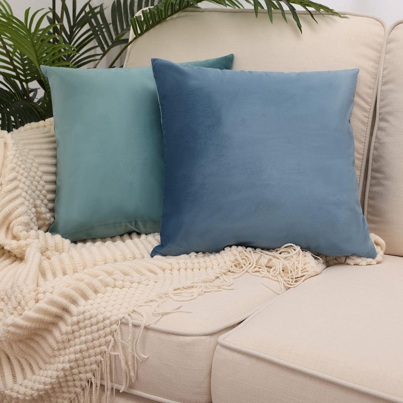 MZPSO Pack of 2, Velvet Super Soft Solid Decorative Square Throw Pillows Covers Set Cushion Case for Sofa Bedroom Car 18 x 18 Inch 45 x 45 cm Water Blue - Image 4