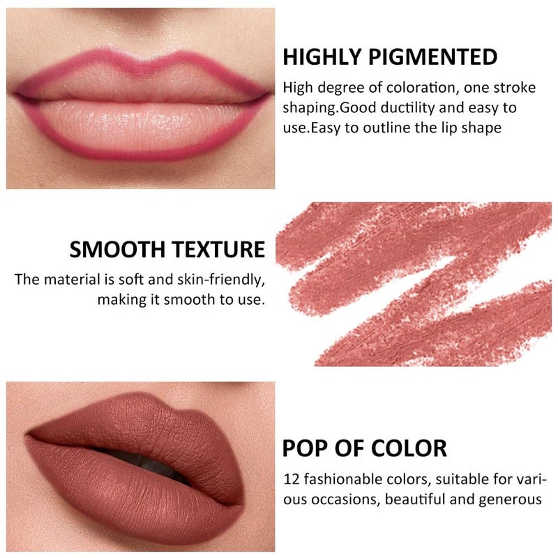 SUAKE 12 Pcs Colors Lip Liner Lipstick Pencils Set Pack for Shaping & Sculpting Lips,Natural Maroon Dark Red Nude Beige Chocolate Brown Plum Matte Pigmented Lipliners Crayon Lipstick - Image 5