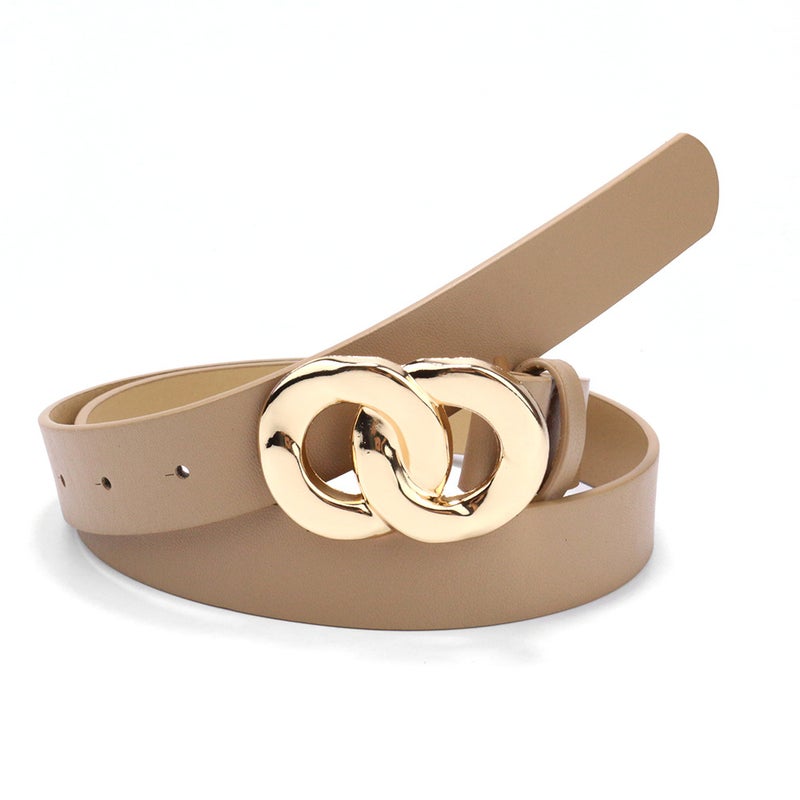 Cross-border Hong Kong-style Fashion Double-loop Buckle Womens Belt Snap Button Decorative Jeans dress Womens Solid Color Simple Belt Khaki - Image 1
