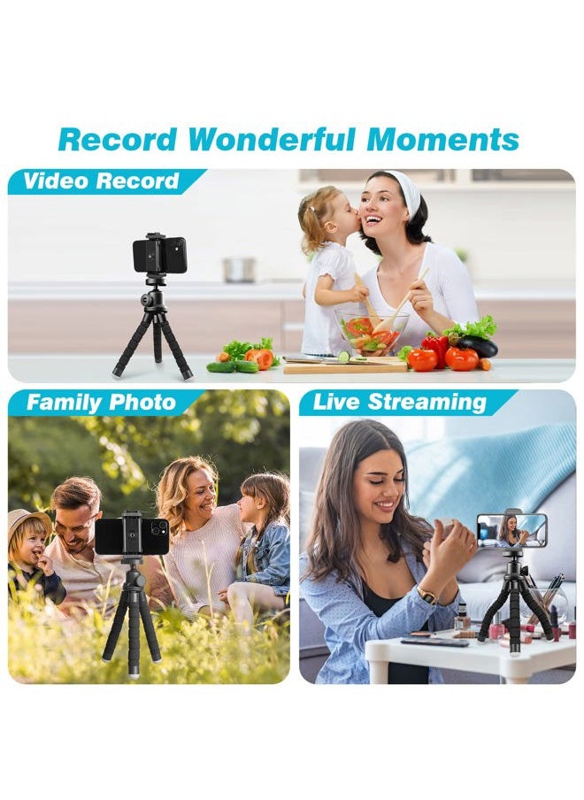 Phone Tripod, Portable and Flexible Tripod with Wireless Remote and Clip, Cell Phone Tripod Stand for Video Recording(Black)