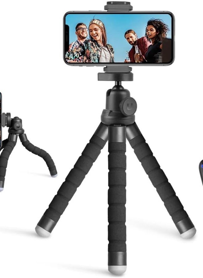 UBeesize Phone Tripod, Portable and Flexible Tripod with Wireless Remote and Clip, Cell Phone Tripod Stand for Video Recording(Black)  - Image 1