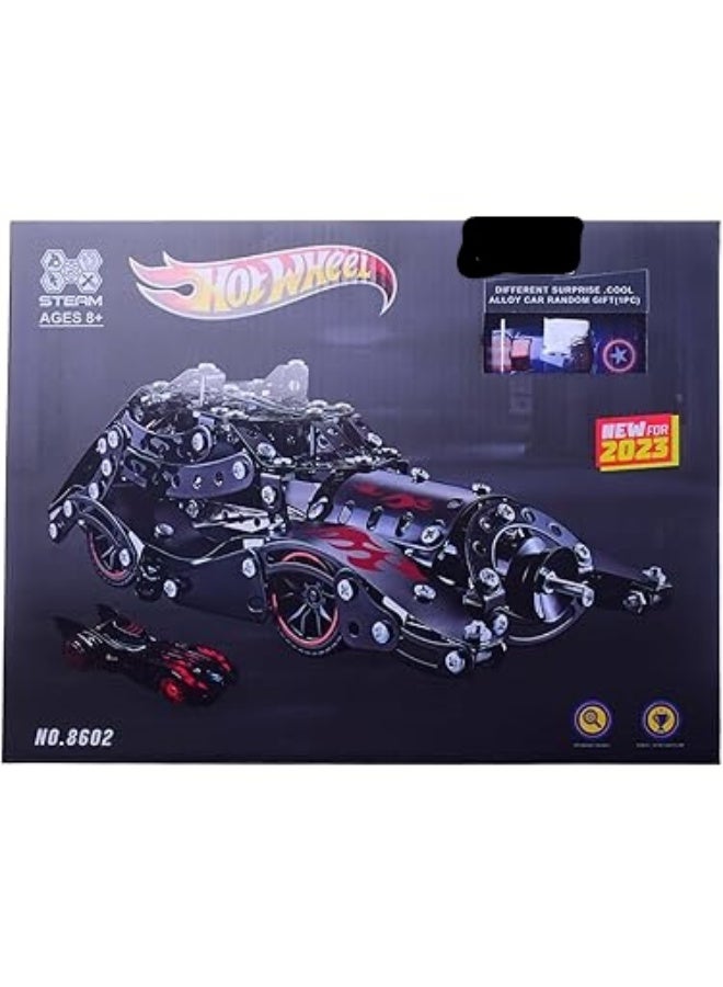 هوت ويلز لعبة ميكانو سيارة بات مان معدن للأطفال، مجموعة فك وتركيب - Image 1