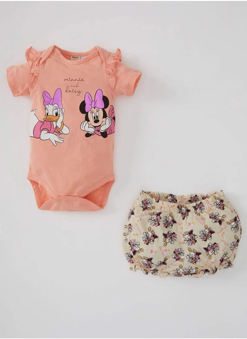 ديفاكتو Baby Girl Minnie Mouse Licensed New Born Short Sleeve Cotton Snap Fastener Body Shorts Set