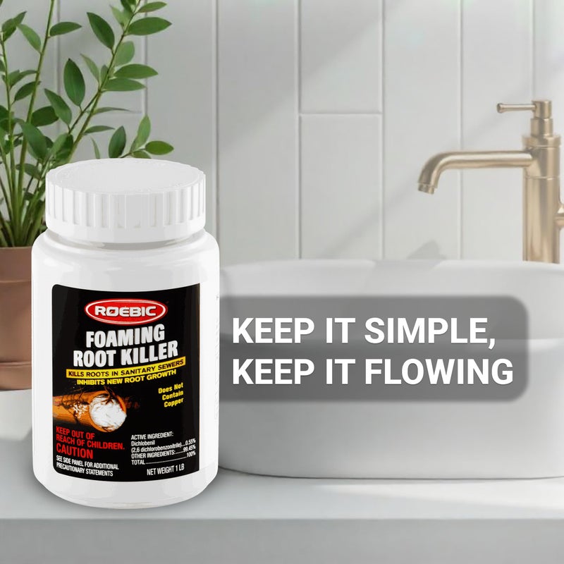 Roebic FRK Foaming Tree Root Killer, Chemical Septic System, Drain Field and Sewer Line Pipe Clog Remover and Root Destroyer, Safe for Bathroom Toilet, White Granules, 1 lb - Image 5
