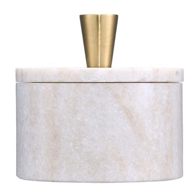 Queenza Marble Salt Cellar with Lid and Brass Knob (Brown) - Image 1