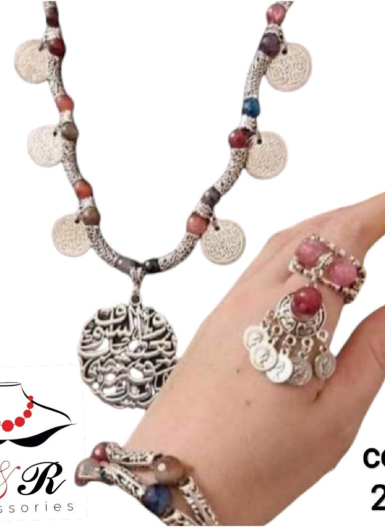 Women's set, a necklace, 3 bracelets, and a ring of multi-colored agate and nickel silver - pzsku/ZB9446118172D78187593Z/45/_/1724625356/397fb92e-aa91-46e1-ba1f-09267c844e17