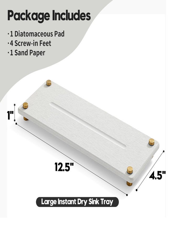 Razborci Water Absorbing Stone Sink Caddy Kitchen Sink Organizer Tray, Diatomite Bathroom Counter Tray, Gold Faucet Drying Mat Coaster Soap Dish Rack Riser Dispenser Sponge Holder, Beige 12.5" x 4.5" - Image 3