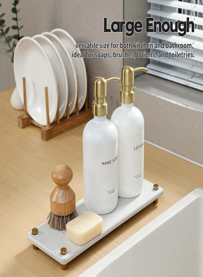 Razborci Water Absorbing Stone Sink Caddy Kitchen Sink Organizer Tray, Diatomite Bathroom Counter Tray, Gold Faucet Drying Mat Coaster Soap Dish Rack Riser Dispenser Sponge Holder, Beige 12.5" x 4.5" - Image 2