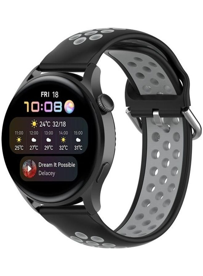 NIBEMINENT Two-Colour Silicone Replacement Strap Watchband For Huawei Watch 3/3 Pro 22mm Black - Image 4