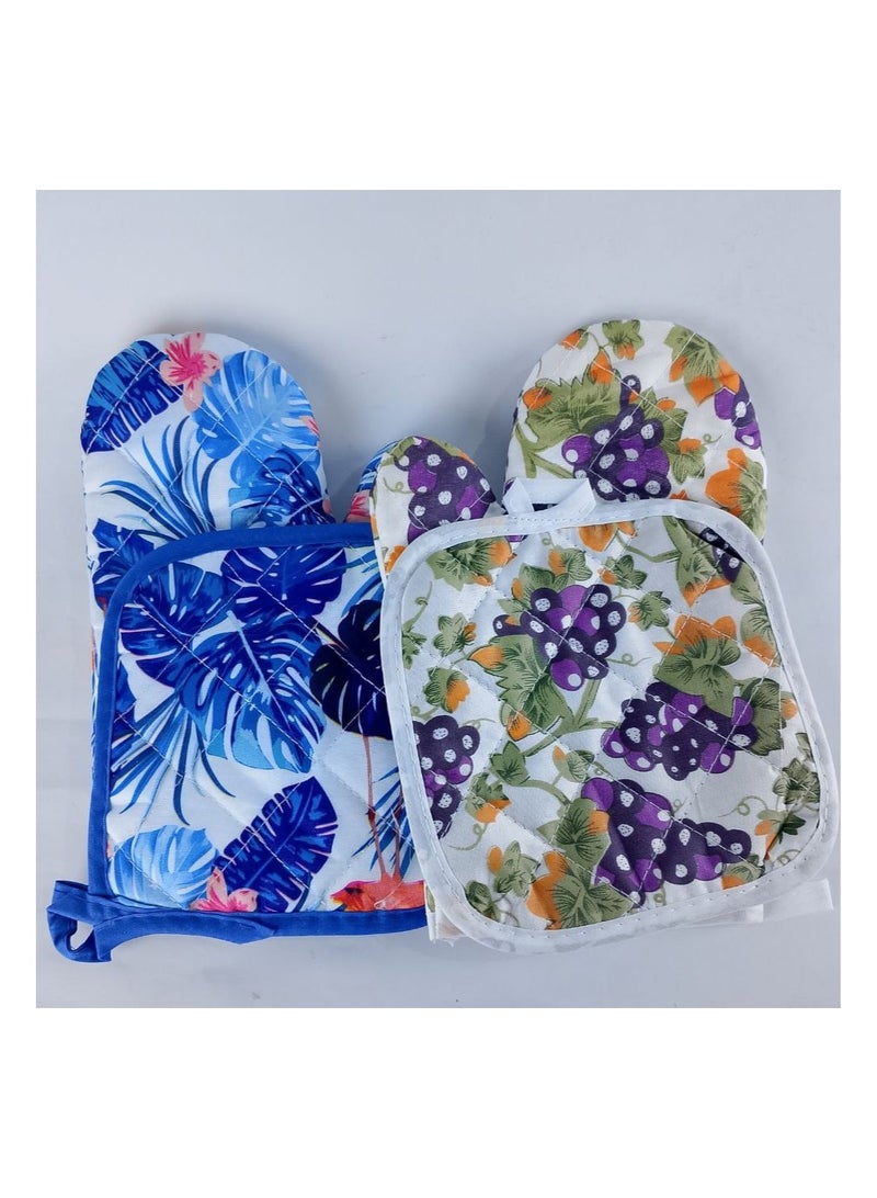 Padded thermal kitchen gloves, two pieces, multi-colour - Image 4