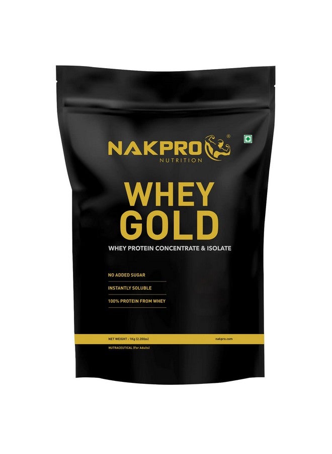 NAKPRO Gold Whey Protein Concentrate 80%, 1kg Unflavoured | 28g Protein, 6.2g BCAA | Trustified Certified 100% Authentic Supplement Powder & No Adulteration | Fast Absorbing Whey Protein Powder - Image 1