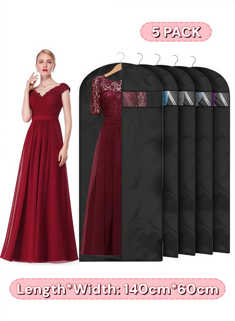 إتش كيو جيمنغ مجموعة من 5 أكياس ملابس سوداء خفيفة الوزن من مادة PEVA لتعليق الملابس، أغطية ملابس تسمح بمرور الهواء لملابس الرقص، والفساتين، والمعاطف الشتوية الطويلة، مناسبة للقمصان والسترات، وتخزين الملابس في الخزانة - Image 1