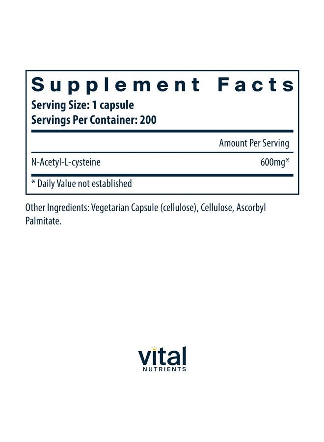 فيتل نيوترينس Vital Nutrients NAC 600mg | N-Acetyl Cysteine | مكمل NAC نباتي | مضاد للأكسدة لصحة الجيوب الأنفية والكبد والجهاز المناعي والجهاز التنفسي* | خالٍ من الجلوتين ومنتجات الألبان والصويا | 200 كبسولة - Image 2