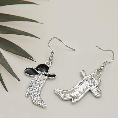 RechicGu Rhinestone Western Boots Earrings Cowgirl Cowboy Enamel Hat Bohemian Rodeo Boot Drop Dangle Earrings for Women Girls Gift Black Hat - Image 3