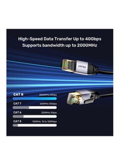 UNITEK Ethernet Cable Cat8 Network Cable Gigabit RJ45 26AWG 2000Mhz Wire Double Shielded. Compatible for PC Laptop Router Modem Mac Switch PS5 PS4 Smart TV BlackCat 8 Male to Male Network Cable, OD: 6.8MM, Oxygen-Free Copper, Black, Round Cable.  - Image 4