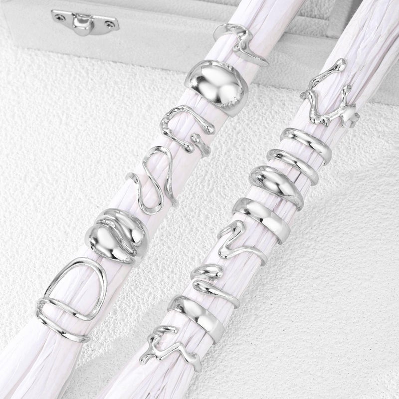17IF 10-15 Pcs Silver Ring Set for Women Chunky Classic Dainty Boho Aesthetic Punk Thick Line Beig Size Simple Stacking on Thumb Knuckle Rings Pack (15Cool, Silver) - Image 5