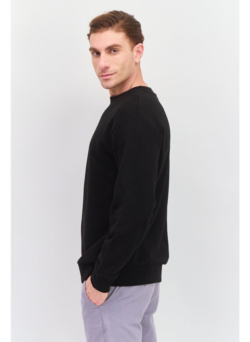 Selected Homme Men Crew Neck Long Sleeve Solid Sweatshirt, Black  - Image 4