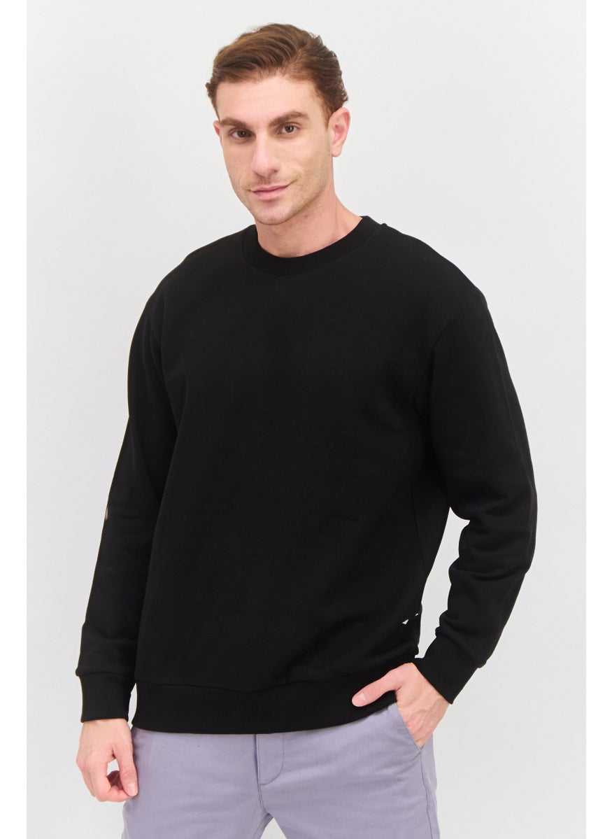 Selected Homme Men Crew Neck Long Sleeve Solid Sweatshirt, Black  - Image 1