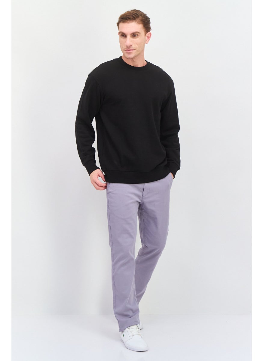 Selected Homme Men Crew Neck Long Sleeve Solid Sweatshirt, Black  - Image 3