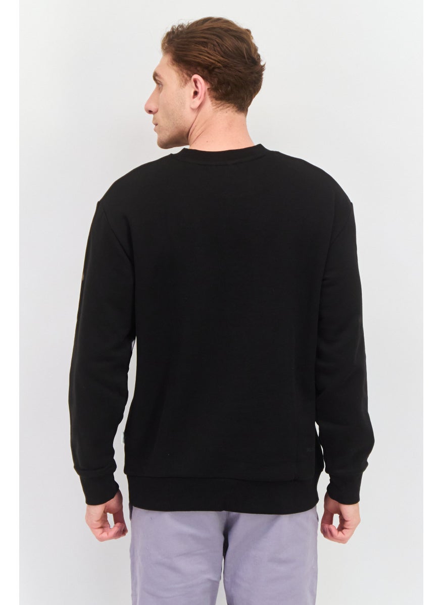 Selected Homme Men Crew Neck Long Sleeve Solid Sweatshirt, Black  - Image 2
