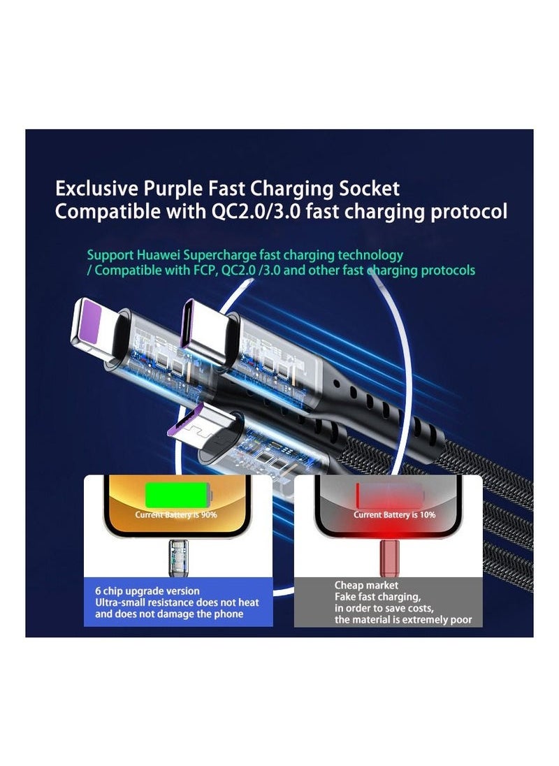 Generic - 3 in 1 Fast Charging Cable Type-C Micro USB Port 1.2m Universal Short Charger Cable 5A Fast Data Sync Charging - Image 1