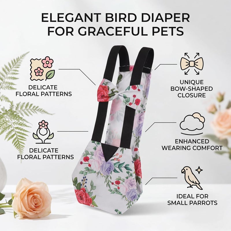 Zerodis Pet Chicken Diapers,Chicken Goose Duck Loose Tight Belt Diapers Poop Pocket Diapers Peony Flower Pattern for Poultry Pet Used(L) - Image 2