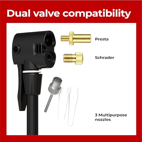 Lifelong Bicycle Air Pump with Needle and Dual Valve | Portable 32 cm with High Pressure Output, Sturdy Steel Tube, Ergonomic Handle and Stable Base | Balls, Tubes and More (Black) - Image 3