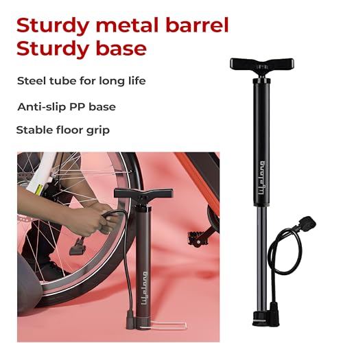 Lifelong Bicycle Air Pump with Needle and Dual Valve | Portable 32 cm with High Pressure Output, Sturdy Steel Tube, Ergonomic Handle and Stable Base | Balls, Tubes and More (Black) - Image 4