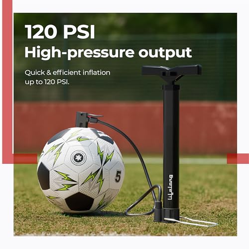 Lifelong Bicycle Air Pump with Needle and Dual Valve | Portable 32 cm with High Pressure Output, Sturdy Steel Tube, Ergonomic Handle and Stable Base | Balls, Tubes and More (Black) - Image 5