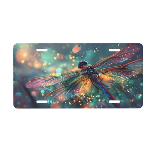 cfpolar Shiny Dragonfly License Plate Decorative Car Front License Plate Aluminum Novelty License Plates Vanity Tag Metal Car Plate for Women Men 6 X 12 Inch - Image 1