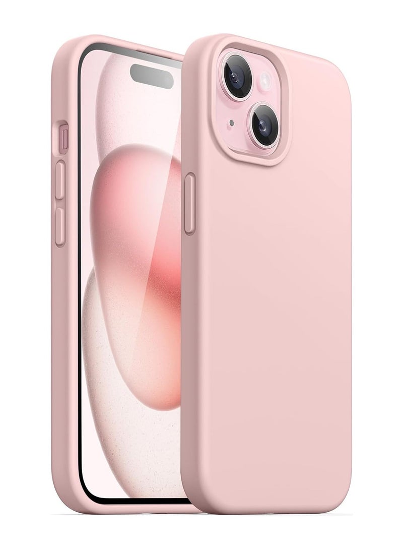 غطاء سيليكون سائل فاخر لهاتف iPhone 15 Plus مقاس 6.1 بوصة - ملمس ناعم كالحرير، غطاء واقٍ كامل الجسم مقاوم للصدمات مع طبقة مضادة للخدش وبطانة من الألياف الدقيقة - وردي - Image 1