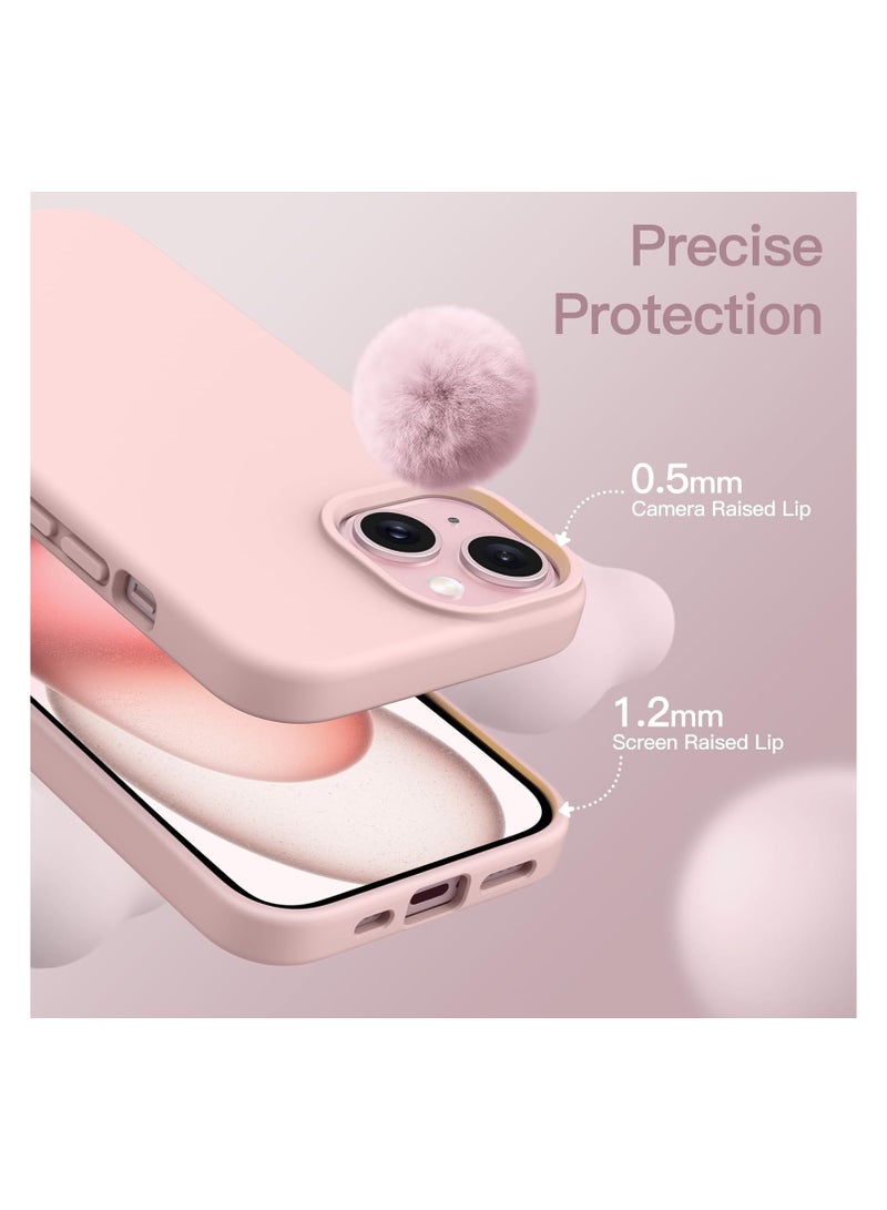 غطاء سيليكون سائل فاخر لهاتف iPhone 15 Plus مقاس 6.1 بوصة - ملمس ناعم كالحرير، غطاء واقٍ كامل الجسم مقاوم للصدمات مع طبقة مضادة للخدش وبطانة من الألياف الدقيقة - وردي - Image 2