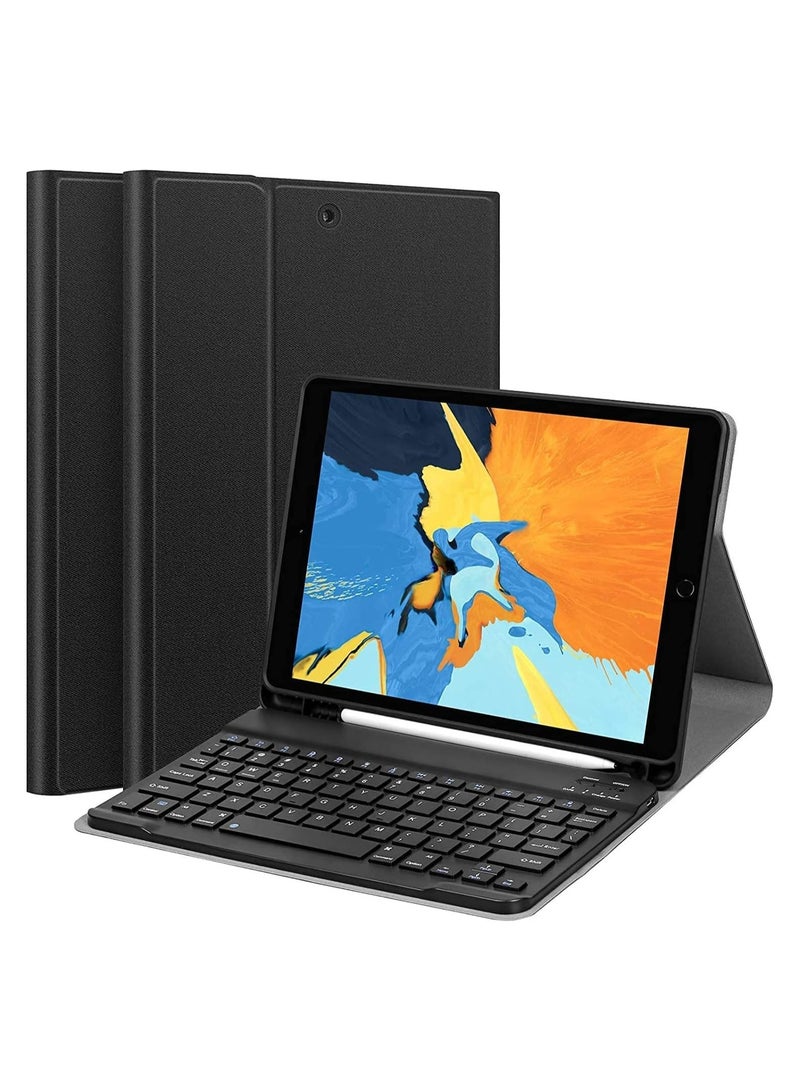 MUNTAQI حافظة لوحة مفاتيح لجهاز iPad الجيل التاسع (2021)/الجيل الثامن/الجيل السابع 10.2 بوصة، لاسلكية قابلة للفصل مع حامل قلم، غطاء لوحة مفاتيح فولي لجهاز iPad الجديد الجيل التاسع/الجيل الثامن/الجيل السابع - Image 1