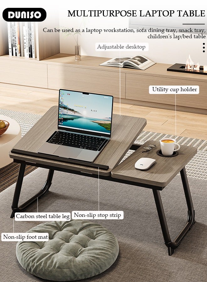 DUNISO Laptop Bed Tray Desk, Adjustable Folding Laptop Bed Table, Portable Standing Desk, Foldable Lap Tablet Desk with Cup Holder for Bed Couch Sofa Floor - Image 4